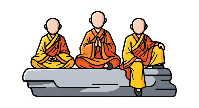 Buddhist monks sitting in meditation together.