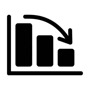 Downsizing process concept with decreasing bar chart and downward arrow vector
