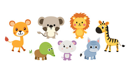 Obraz premium Wildlife Animals of the World Cartoon Vector Illustration Set