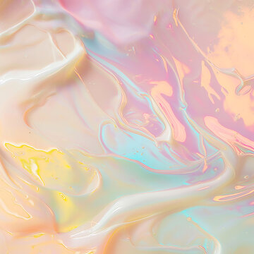 Iridescent Holographic Liquid Marble Background, Abstract Pastel Oil Slick Fluid Art Texture, AI Generated