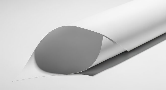 close-up of a rolled paper with soft folds and shadow on light background