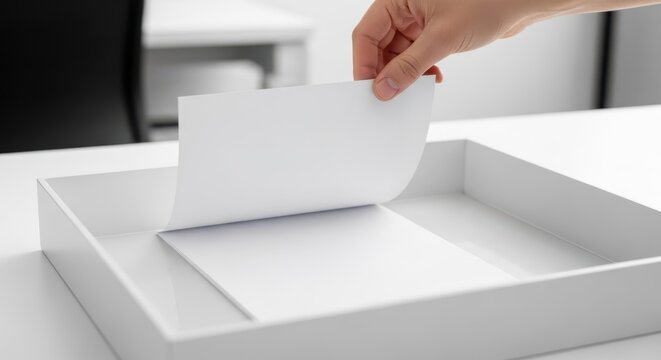 hand placing paper into white box for business document processing