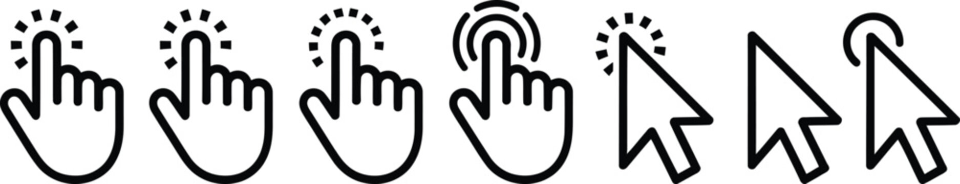 Set of hand cursor click icons isolated on transparent background modern pointer gesture collection vector illustration design