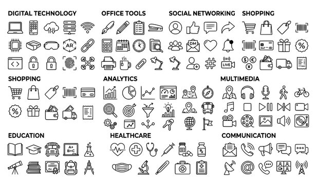 Modern isolated outline icon mega pack with editable vector symbols for web design