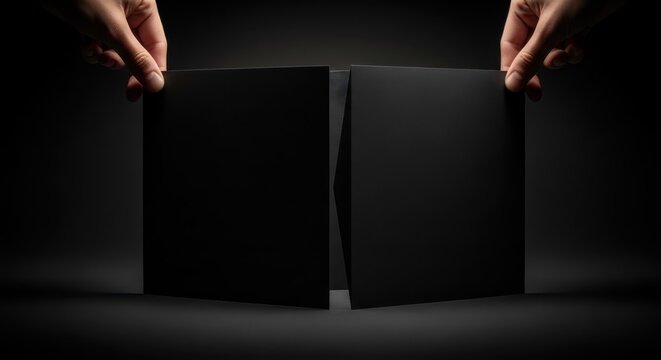 hands opening black paper with dramatic lighting