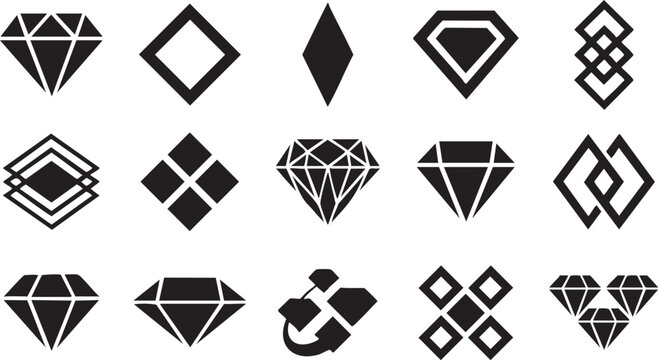 Set of diamond and rhombus shape icons for jewelry and luxury branding.