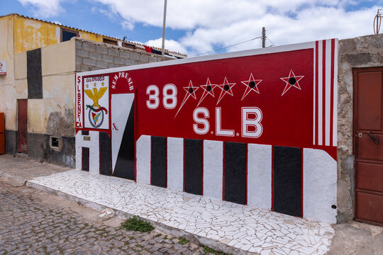 Beautiful murals in the fishing village of Palmeira on Sal island in Cape verde giving this small village on the Atlantic ocean a nice atmosphere and creating an outdoor museum with paintings of local