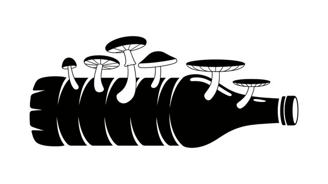 Mushrooms sprouting from a plastic bottle illustration with mushrooms environment decomposition recycling