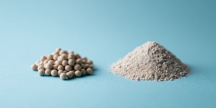 Close-up of powder and granules on blue