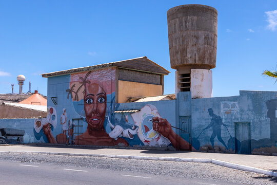 One of the many amazing murals in the city of Espargos in Cape Verde. This colourful painting brings the city to life and it gives a good vibrant feeling when strolling through the streets of the capi