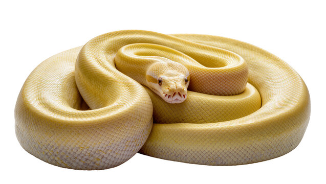 Yellow Albino Ball Python Coiled in Circular Shape
