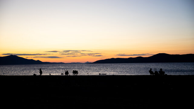 Beautiful sunset at the beach at Evia Island in Greece