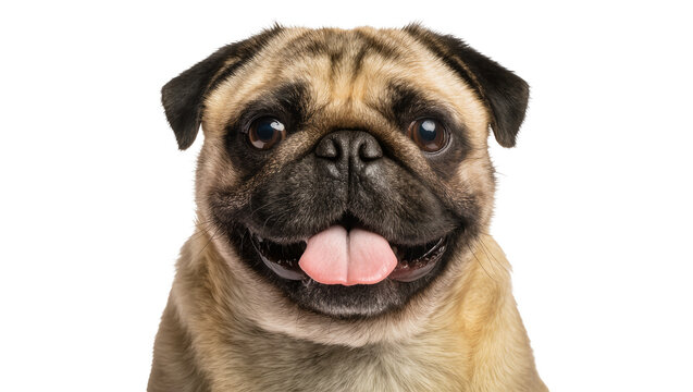 Smiling Fawn Pug Dog with Drooling Tongue and Large Eyes