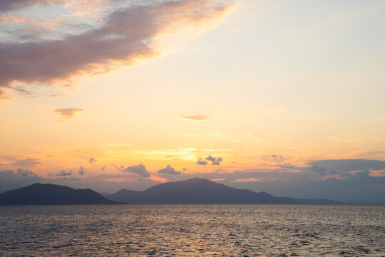 Beautiful sunset at the beach at Evia Island in Greece