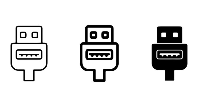USB cable connector icon set, universal serial bus plug, data transfer technology vector