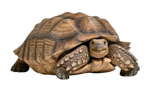 Brown African Spurred Tortoise Resting with Textured Shell and Claws