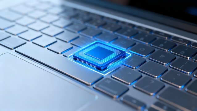 Computer chip on laptop keyboard