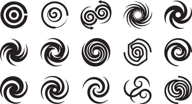 Set of swirl and spiral vector icons for design elements.