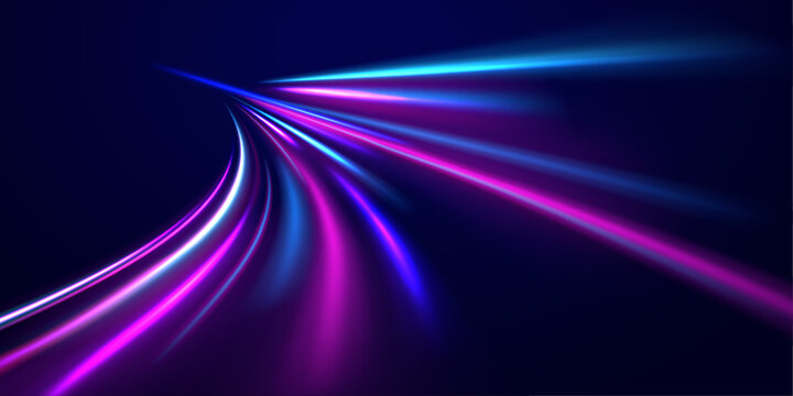 Three dimensional galaxy tunnel with neon energy lines, purple blue glow, fast motion perspective, abstract vector explosion and futuristic space travel concept art