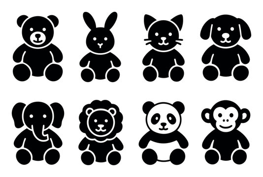 Toy animal icons with bear rabbit cat minimal