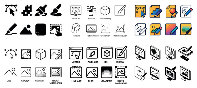 Design icons with pen brush cube digital minimal