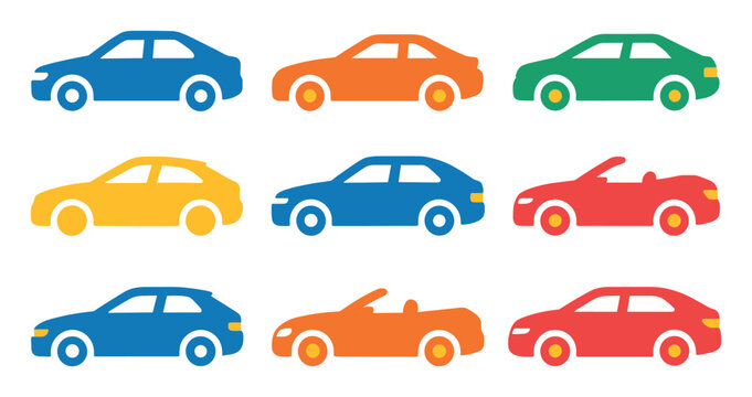 Automotive icons with car convertible sedan flat colorful