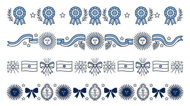 Argentina Independence Day Celebration Set with Ribbons Flags and Symbols.