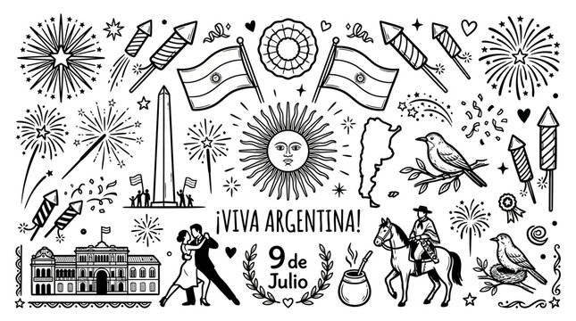 Argentina Independence Day doodle set for 9th of July celebration.