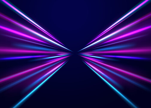 Surreal neon energy burst with cosmic illumination, dynamic laser beams, purple blue glow and modern science fiction design
