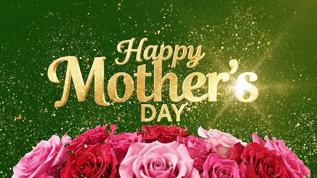 Mother's Day, Happy Mother's Day, Gold Text, Roses, Floral Greeting ai 4k Video