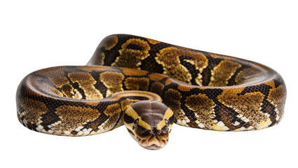 Fototapeta premium Coiled Ball Python with Patterned Scales and Yellow Markings