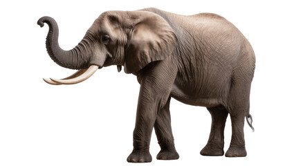 Fototapeta premium Gray African Elephant Standing with Curved Tusks and Long Trunk