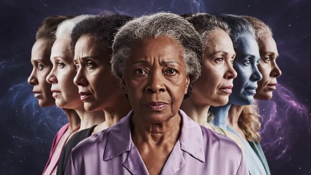 Elderly Woman's Fragmented Identity Visualized