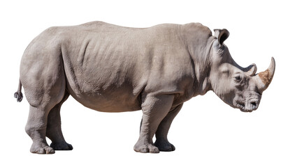 Obraz premium Gray African Rhino Walking with Horns and Wrinkled Skin