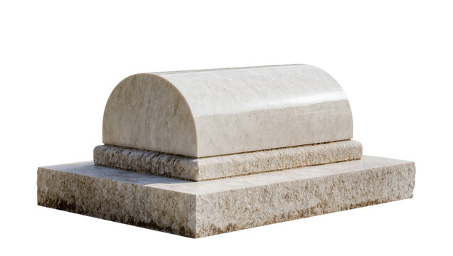 Gray Granite Tombstone Monument with Curved Top on Stone Base