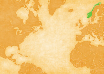 Ocher map of North Atlantic Ocean - Norway © Tindo