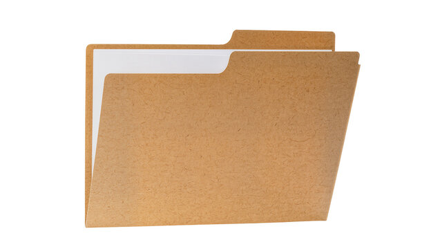Brown cardboard file folder with white paper inside open