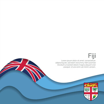 Flag of Fiji. Paper Cut Style and Waving Design with Modern Presentation Layout.