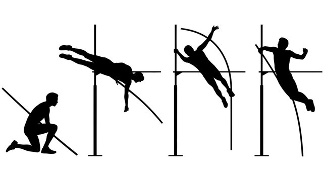Pole vault sequence silhouette graphic with competition performance silhouette athletic athleticism