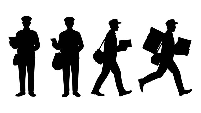 Silhouette mail carrier delivering packages with delivery silhouette transport profession communication