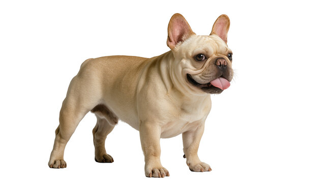 Fawn French Bulldog Standing with Tongue Out and Alert Ears