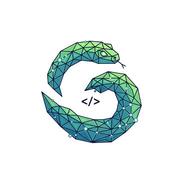 Abstract geometric snake logo with coding symbol for Python programming