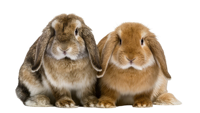 Two Brown Lop Eared Rabbits Sitting Close Together