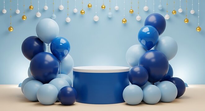 Happy fathers day celebration with blue balloons and decorations