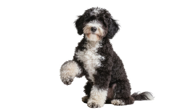 Black and White Curly Haired Lagotto Romagnolo Dog Sitting