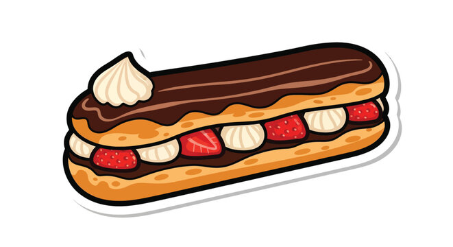 Colorful eclair with chocolate topping.