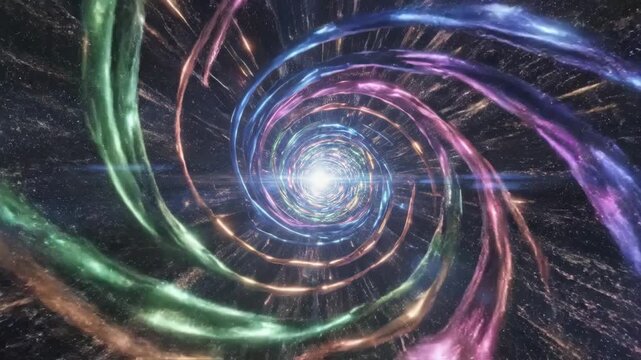 Colored swirl portal spiral vortex twirl curl ribbon light trails beam