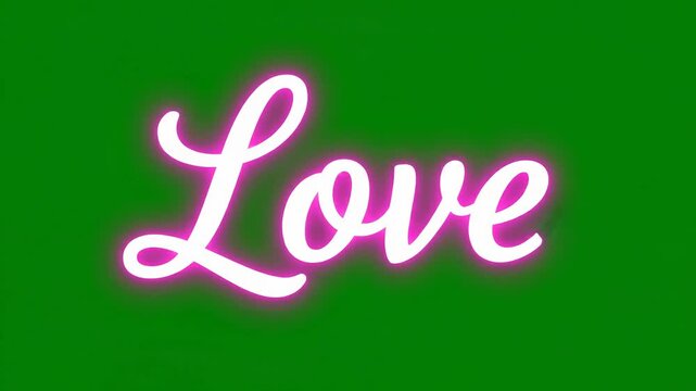 Glowing neon love sign, pink cursive text, green background, romantic ambiance, neon sign ai 4k Video