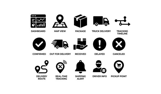 Delivery tracking and status icons arranged in simple grid