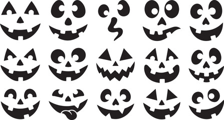 Fototapeta premium Funny Halloween Pumpkin Faces Silhouette Icon Set